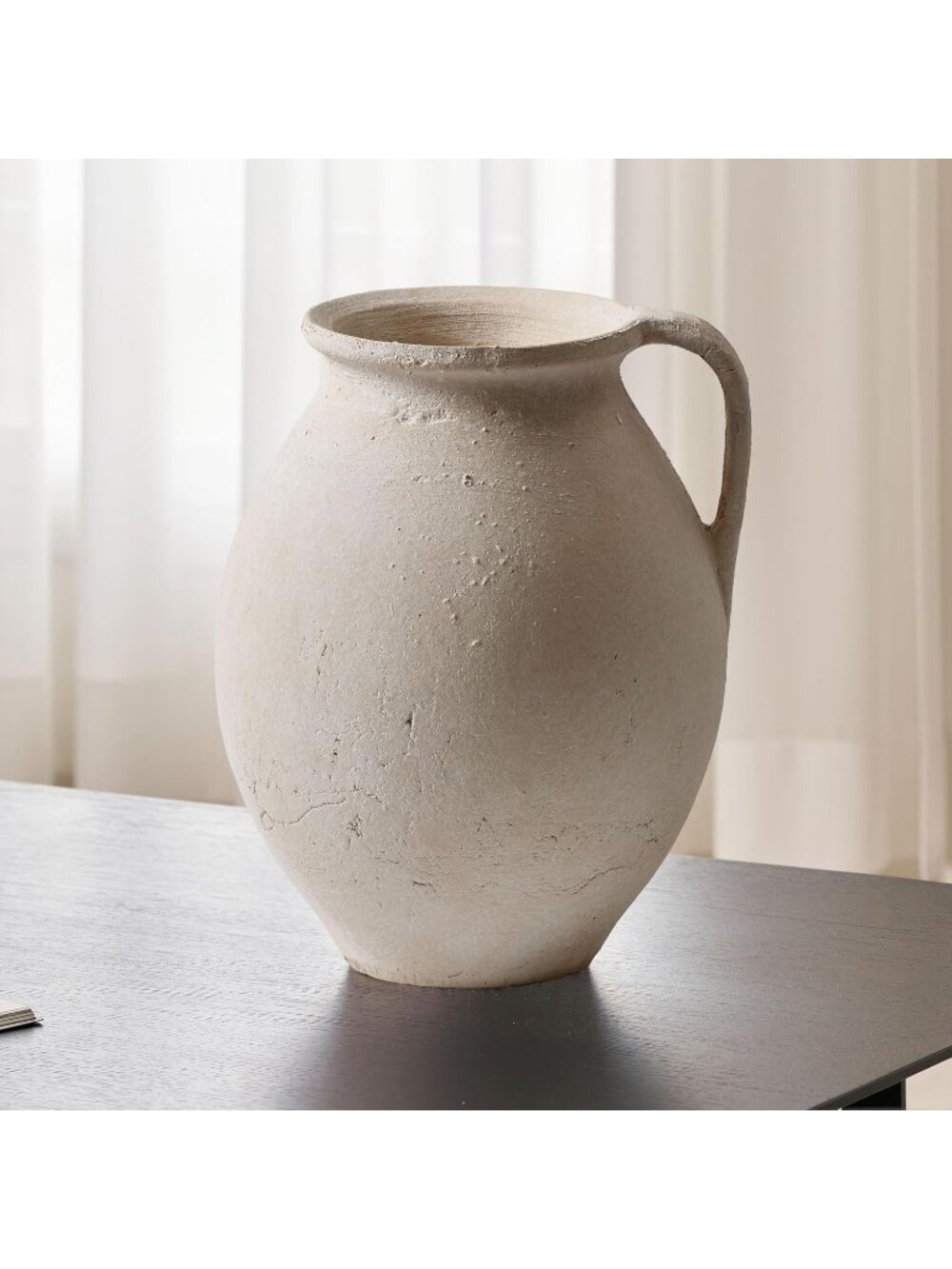 11.2" Tall Zen Style White Ceramic Large Vase Terra Cotta Pitcher Farmhouse Deco